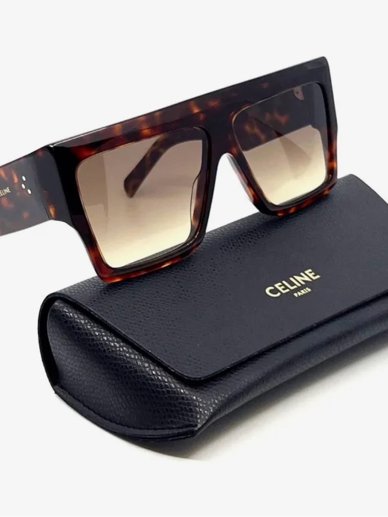 New Celine Cl40092i Havana Brown Flat Top Sunglasses $560 Retail